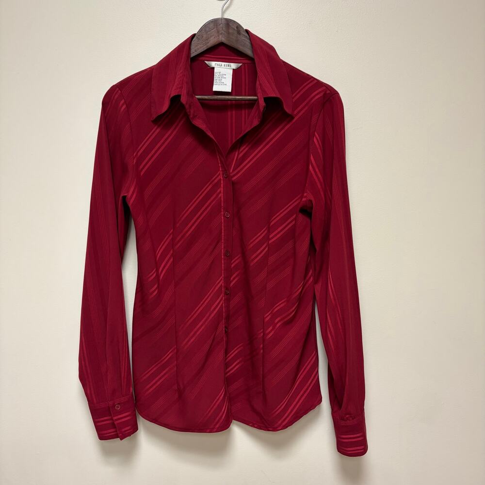VTG Tall Girl Crimson Red Striped Button-Down Long Sleeve Blouse Career Wear 10T
